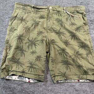 Cactus Man Shorts Mens 38 Olive Green Palm Tree Print Tropical Chino 1205